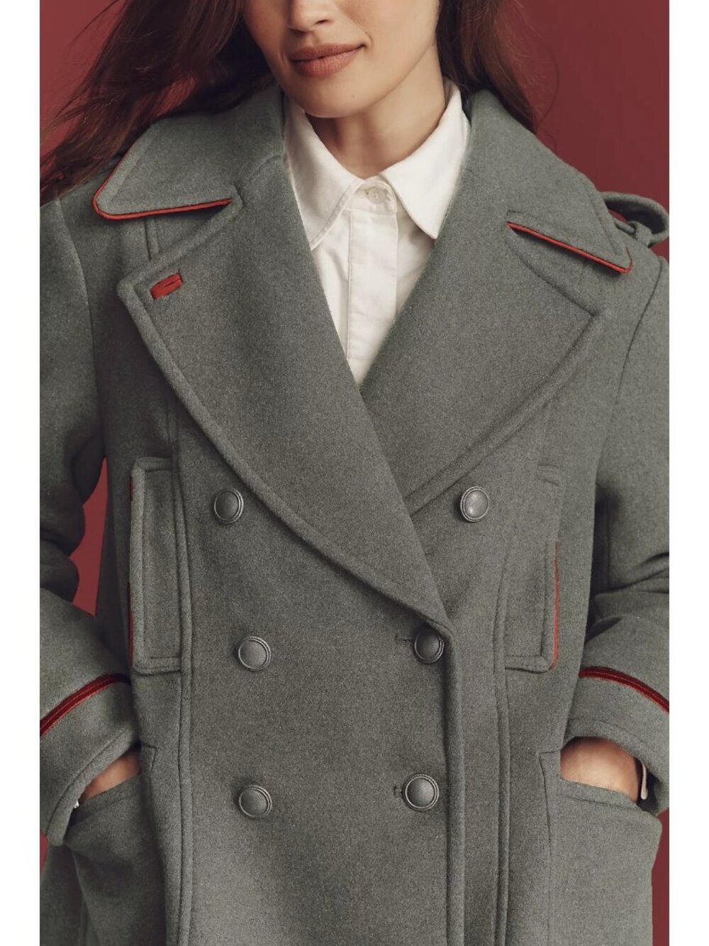 By Anthropologie Wool-Blend Military Peacoat L - Picture 2 of 5